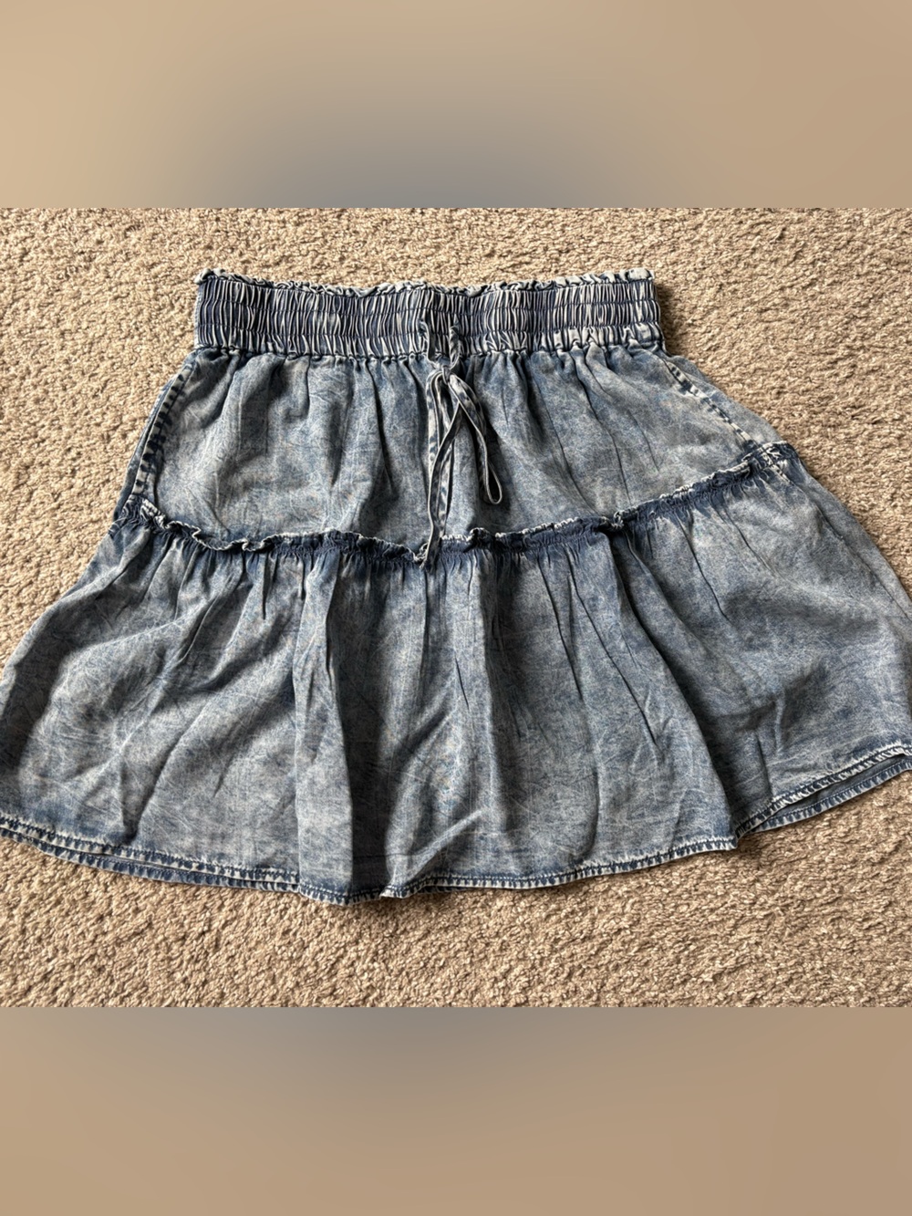 Doe & Rae Light Blue Washed Denim Tiered Skirt